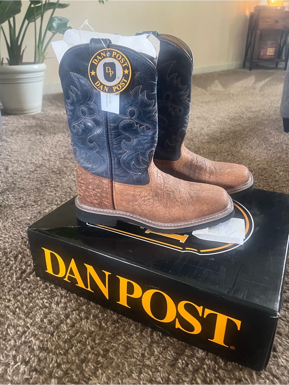 Dan Post Brown Foot blue Shaft Western Cowboy Boots